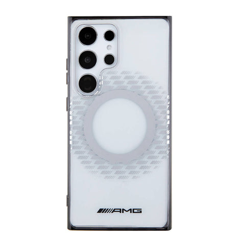 Galaxy S24 Ultra Kılıf AMG Orjinal Lisanslı M-safe Şarj Özellikli Eşkenar Dörtgen Desenli Transparan Kapak