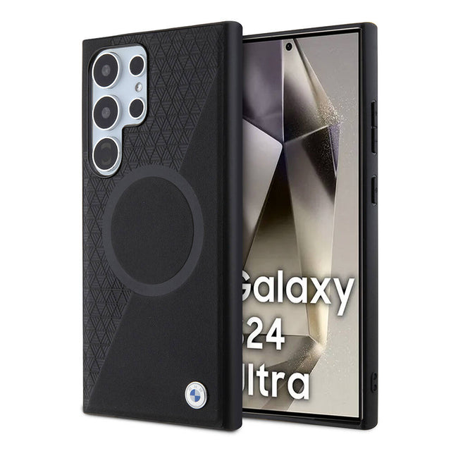 Galaxy S24 Ultra Kılıf BMW Orjinal Lisanslı M-safe Şarj Özellikli Yarım Dokulu Circle Leather Kapak