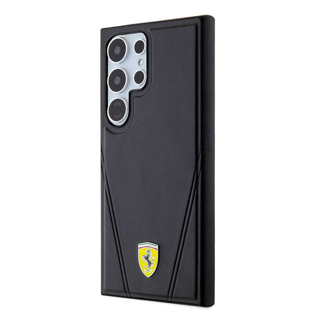 Galaxy S24 Ultra Kılıf Ferrari Orjinal Lisanslı M-safe Şarj Özellikli Sıcak Baskı V Çizgili Deri Kapak