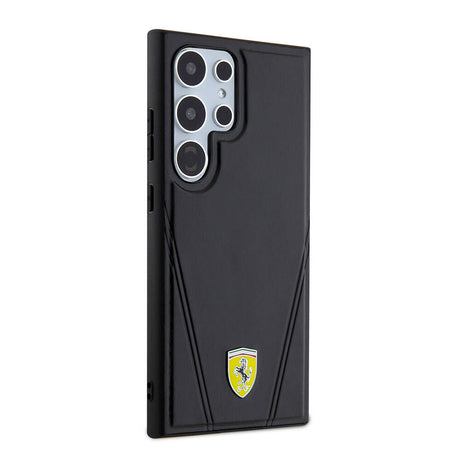 Galaxy S24 Ultra Kılıf Ferrari Orjinal Lisanslı M-safe Şarj Özellikli Sıcak Baskı V Çizgili Deri Kapak