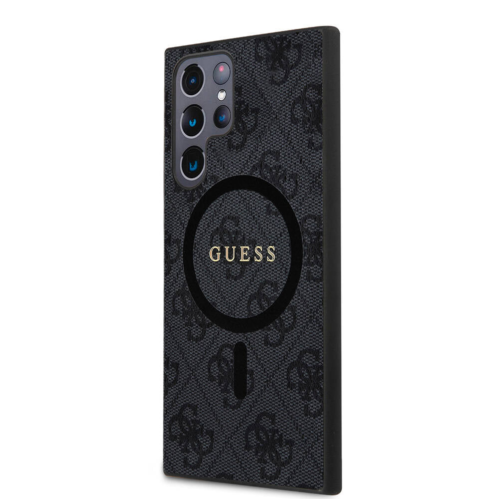 Galaxy S24 Ultra Kılıf Guess Orjinal Lisanslı M-safe Şarj Özellikli PU Halkalı 4G Desenli Yazı Logolu Kapak