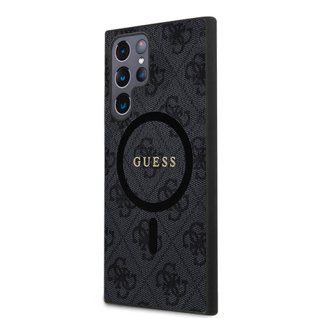 Galaxy S24 Ultra Kılıf Guess Orjinal Lisanslı M-safe Şarj Özellikli PU Halkalı 4G Desenli Yazı Logolu Kapak