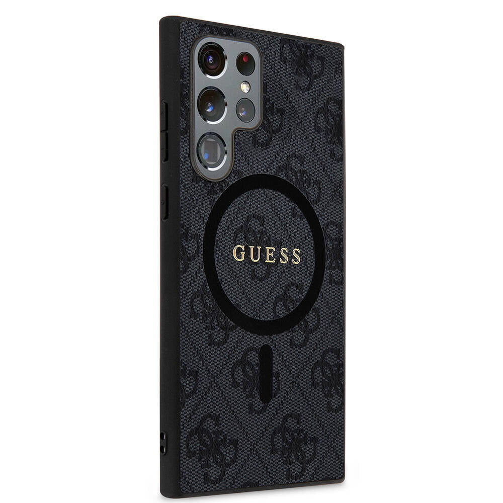Galaxy S24 Ultra Kılıf Guess Orjinal Lisanslı M-safe Şarj Özellikli PU Halkalı 4G Desenli Yazı Logolu Kapak