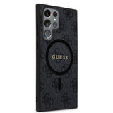 Galaxy S24 Ultra Kılıf Guess Orjinal Lisanslı M-safe Şarj Özellikli PU Halkalı 4G Desenli Yazı Logolu Kapak