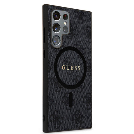 Galaxy S24 Ultra Kılıf Guess Orjinal Lisanslı M-safe Şarj Özellikli PU Halkalı 4G Desenli Yazı Logolu Kapak