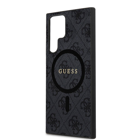 Galaxy S24 Ultra Kılıf Guess Orjinal Lisanslı M-safe Şarj Özellikli PU Halkalı 4G Desenli Yazı Logolu Kapak