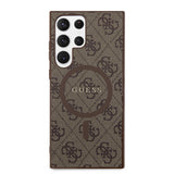 Galaxy S24 Ultra Kılıf Guess Orjinal Lisanslı M-safe Şarj Özellikli PU Halkalı 4G Desenli Yazı Logolu Kapak