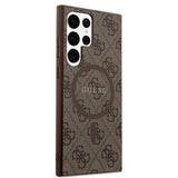Galaxy S24 Ultra Kılıf Guess Orjinal Lisanslı M-safe Şarj Özellikli PU Halkalı 4G Desenli Yazı Logolu Kapak