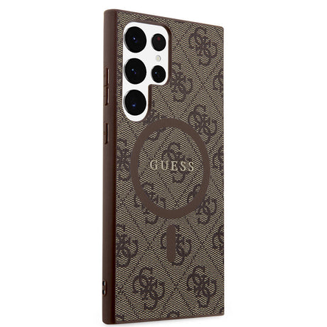 Galaxy S24 Ultra Kılıf Guess Orjinal Lisanslı M-safe Şarj Özellikli PU Halkalı 4G Desenli Yazı Logolu Kapak