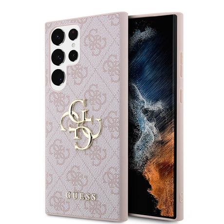 Galaxy S24 Ultra Kılıf Guess Orjinal Lisanslı PU Deri Yazı ve 4G Metal Logolu Desenli Kapak