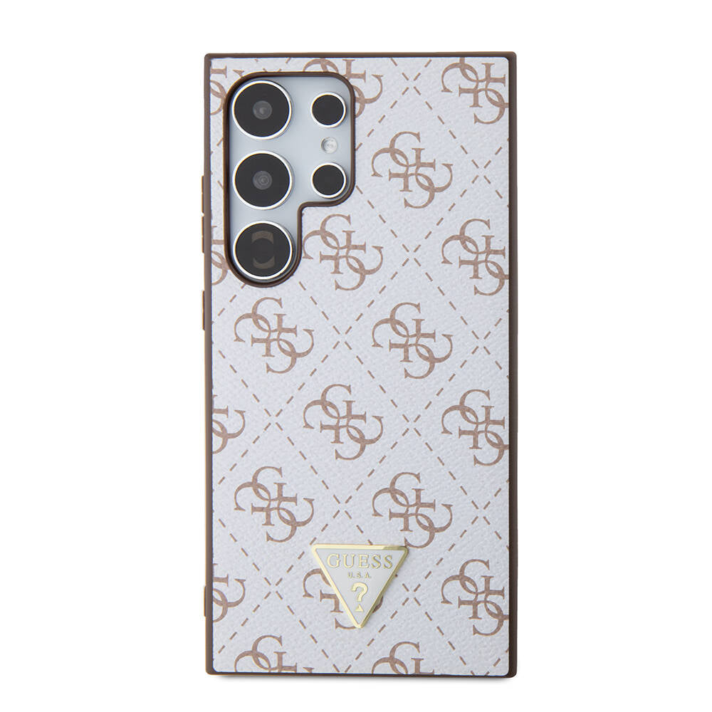 Galaxy S24 Ultra Kılıf Guess Orjinal Lisanslı PU Üçgen Logo 4G Desenli Kapak