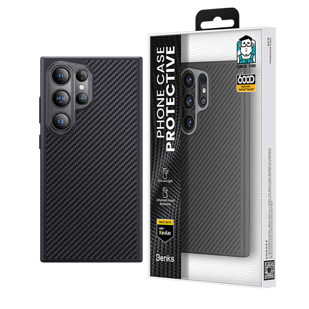 Galaxy S24 Ultra Kılıf Karbon Fiber M-safe Şarj Özellikli Benks Hybrid ArmorPro 600D Kevlar Kapak