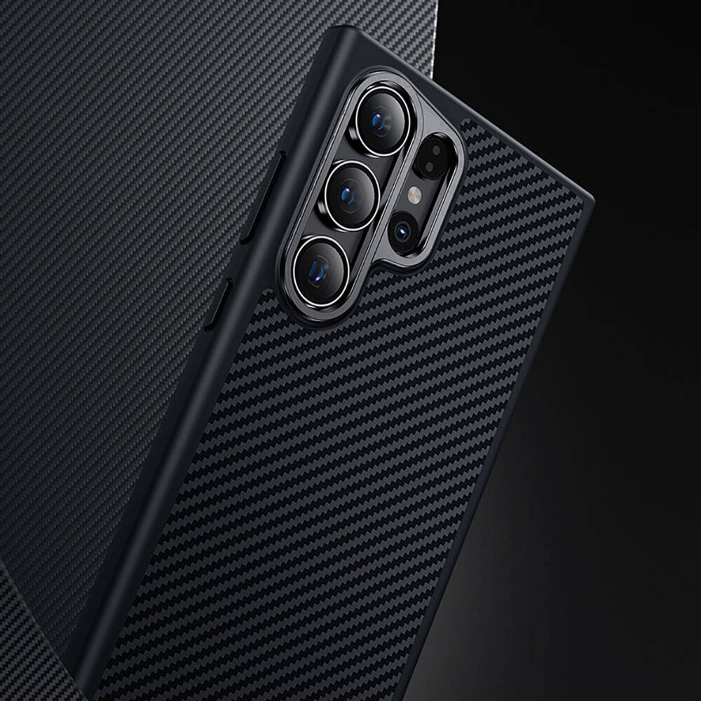 Galaxy S24 Ultra Kılıf Karbon Fiber M-safe Şarj Özellikli Benks Hybrid ArmorPro 600D Kevlar Kapak