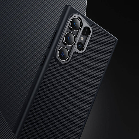 Galaxy S24 Ultra Kılıf Karbon Fiber M-safe Şarj Özellikli Benks Hybrid ArmorPro 600D Kevlar Kapak