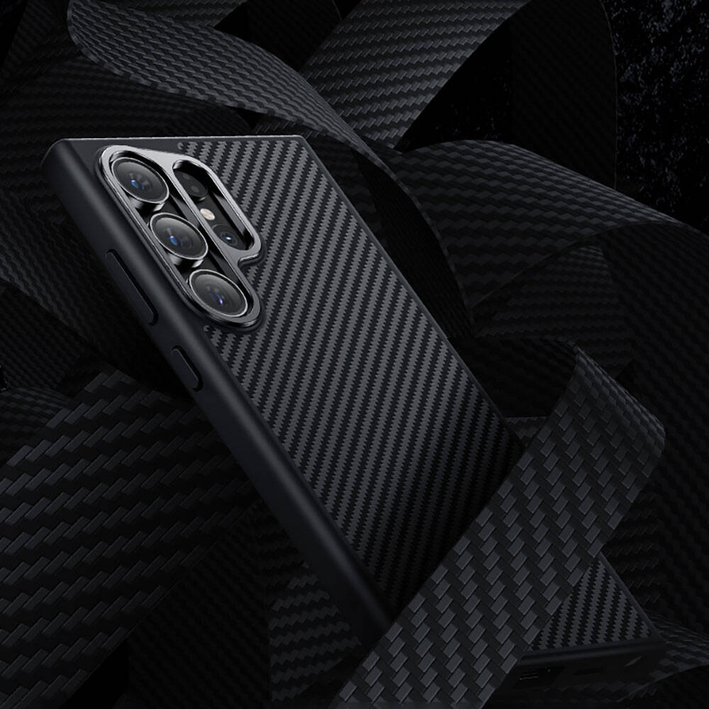 Galaxy S24 Ultra Kılıf Karbon Fiber M-safe Şarj Özellikli Benks Hybrid ArmorPro 600D Kevlar Kapak