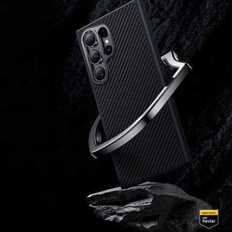 Galaxy S24 Ultra Kılıf Karbon Fiber M-safe Şarj Özellikli Benks Hybrid ArmorPro 600D Kevlar Kapak