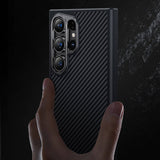 Galaxy S24 Ultra Kılıf Karbon Fiber M-safe Şarj Özellikli Benks Hybrid ArmorPro 600D Kevlar Kapak