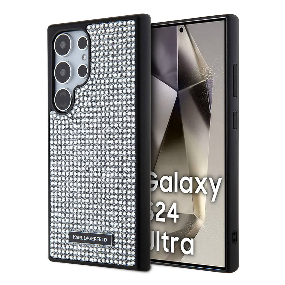 Galaxy S24 Ultra Kılıf Karl Lagerfeld Taşlı Metal Logo Orjinal Lisanslı Kapak
