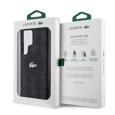 Galaxy S24 Ultra Kılıf Lacoste Orjinal Lisanslı M-safe Şarj Özellikli Çift Katmanlı Timsah Logolu Blend Monogram Kapak