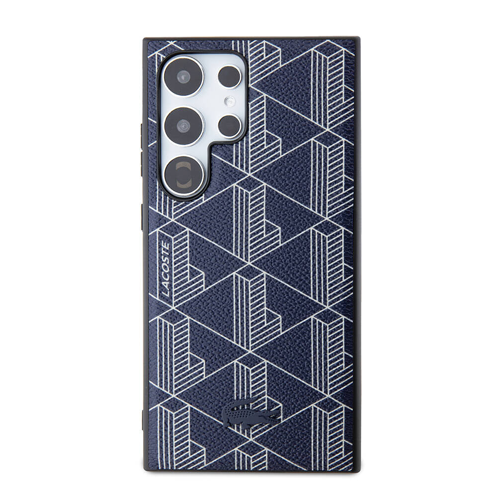 Galaxy S24 Ultra Kılıf Lacoste Orjinal Lisanslı M-safe Şarj Özellikli PU Deri Görünümlü Karışık Monogram Desenli Kapak