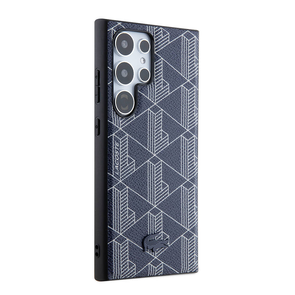Galaxy S24 Ultra Kılıf Lacoste Orjinal Lisanslı M-safe Şarj Özellikli PU Deri Görünümlü Karışık Monogram Desenli Kapak