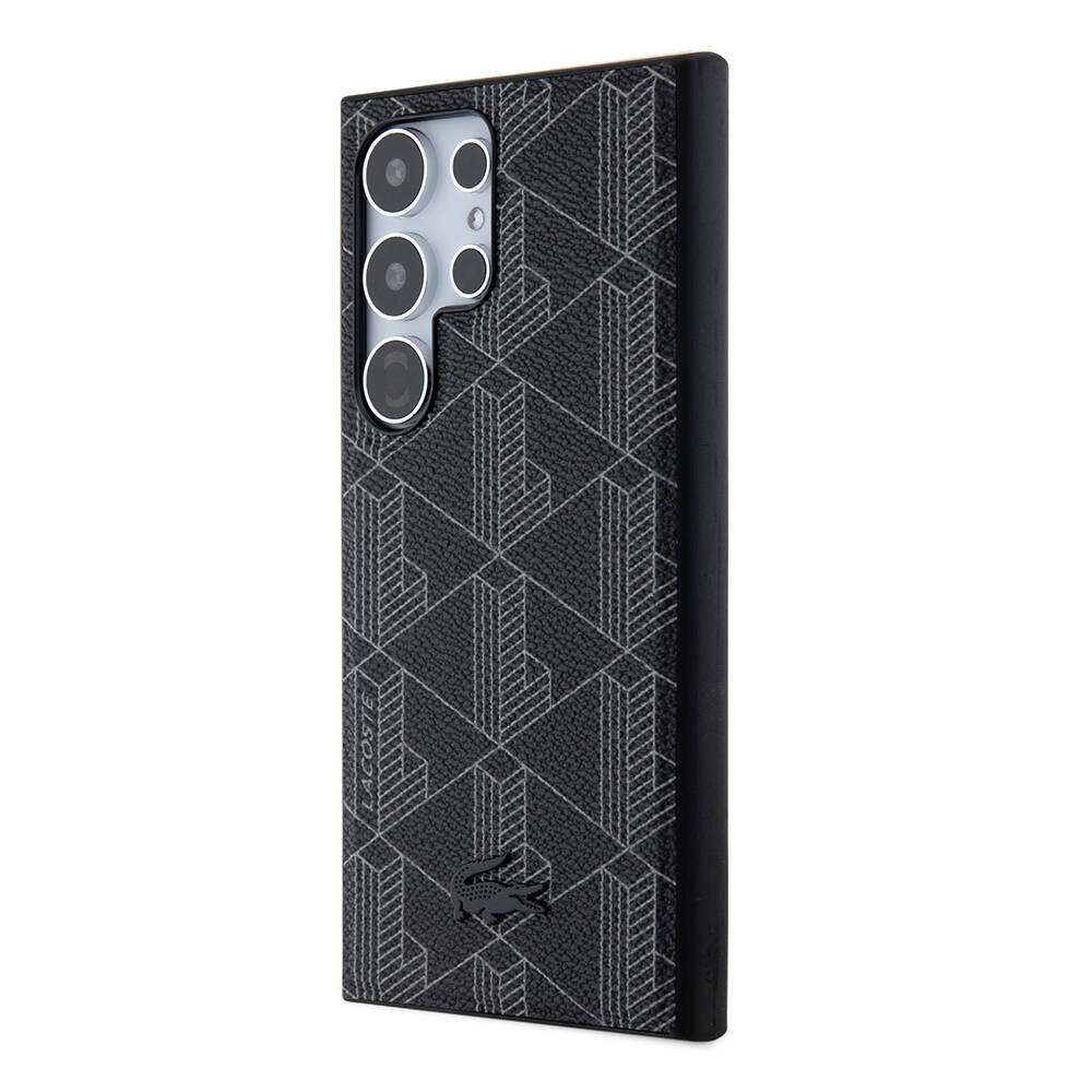 Galaxy S24 Ultra Kılıf Lacoste Orjinal Lisanslı M-safe Şarj Özellikli PU Deri Görünümlü Karışık Monogram Desenli Kapak
