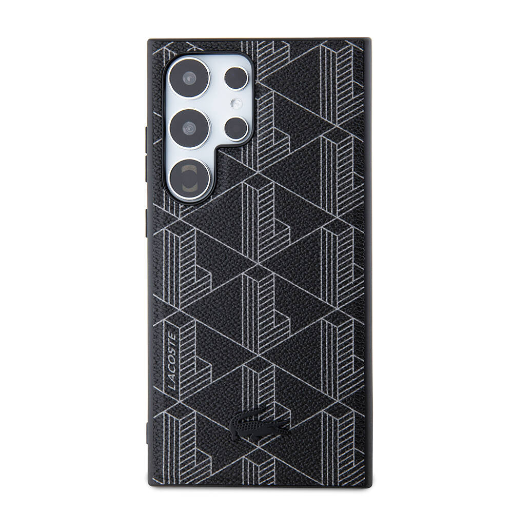 Galaxy S24 Ultra Kılıf Lacoste Orjinal Lisanslı M-safe Şarj Özellikli PU Deri Görünümlü Karışık Monogram Desenli Kapak