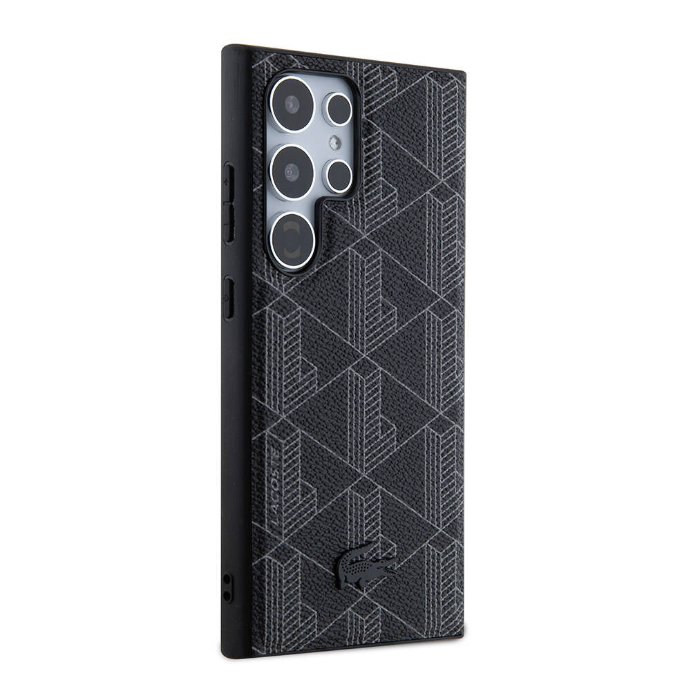Galaxy S24 Ultra Kılıf Lacoste Orjinal Lisanslı M-safe Şarj Özellikli PU Deri Görünümlü Karışık Monogram Desenli Kapak