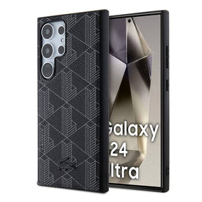 Galaxy S24 Ultra Kılıf Lacoste Orjinal Lisanslı M-safe Şarj Özellikli PU Deri Görünümlü Karışık Monogram Desenli Kapak