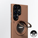 Galaxy S24 Ultra Kılıf M-safe Şarj Özellikli 360° Standlı Basit Mat Deri Desenli Youngkit Tech Leather Serisi Kapak