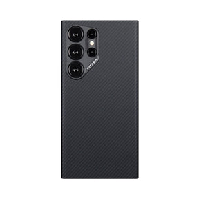 Galaxy S24 Ultra Kılıf M-safe Şarj Özellikli 600D Aramid Fiber Pitaka Ultra-Slim Classic Serisi Black-Grey Twill Kapak