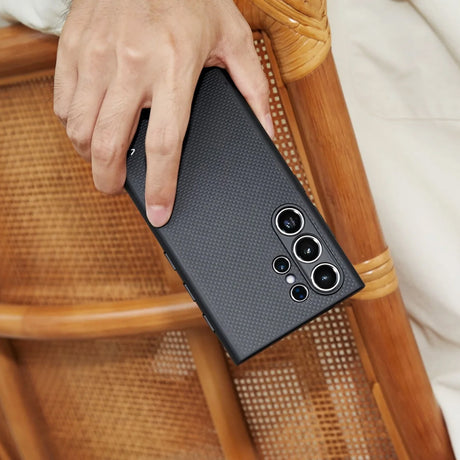 Galaxy S24 Ultra Kılıf M-safe Şarj Özellikli Aramid Fiber 3 Fonksiyon Butonlu Pitaka PinButton Serisi Kapak