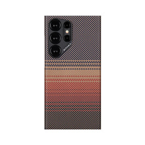 Galaxy S24 Ultra Kılıf M-safe Şarj Özellikli Aramid Fiber Pitaka Tactile Woven Sunset-Moonrise Serisi Sunset Kapak