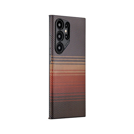 Galaxy S24 Ultra Kılıf M-safe Şarj Özellikli Aramid Fiber Pitaka Tactile Woven Sunset-Moonrise Serisi Sunset Kapak