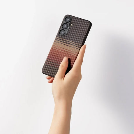 Galaxy S24 Ultra Kılıf M-safe Şarj Özellikli Aramid Fiber Pitaka Tactile Woven Sunset-Moonrise Serisi Sunset Kapak