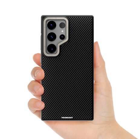 Galaxy S24 Ultra Kılıf M-safe Şarj Özellikli Aramid Fiber Tasarımlı Youngkit 600D Kevlar Serisi Kapak