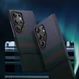 Galaxy S24 Ultra Kılıf M-safe Şarj Özellikli Karbon Fiber Tasarımlı Benks Aurora ArmorAir Kevlar Kapak