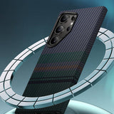 Galaxy S24 Ultra Kılıf M-safe Şarj Özellikli Karbon Fiber Tasarımlı Benks Aurora ArmorAir Kevlar Kapak