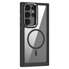 Galaxy S24 Ultra Kılıf M-safe Şarj Özellikli Sert PC Karbon Fiber Kenar Tasarımlı Zore Libero Kapak