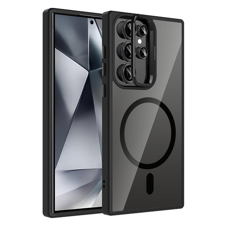 Galaxy S24 Ultra Kılıf Standlı ve Kamera Lens Hediyeli M-Safe Şarj Özellikli Zore Etro Kapak