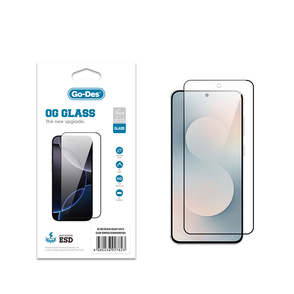 Galaxy S25 FE Go Des OG Glass Antistatik Temperli Cam Ekran Koruyucu