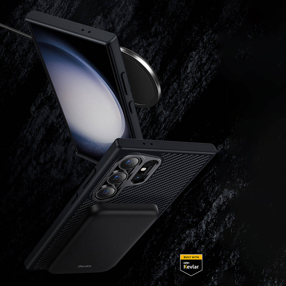 Galaxy S25 Kılıf Karbon Fiber M-safe Şarj Özellikli Benks Hybrid ArmorPro 600D Kevlar Kapak