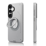 Galaxy S25 Kılıf M-safe Şarj Özellikli 360° Standlı Basit Mat Deri Desenli Youngkit Tech Leather Serisi Kapak