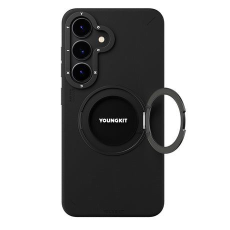 Galaxy S25 Kılıf M-safe Şarj Özellikli 360° Standlı Basit Mat Deri Desenli Youngkit Tech Leather Serisi Kapak