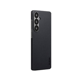 Galaxy S25 Kılıf M-safe Şarj Özellikli 600D Aramid Fiber Pitaka Ultra-Slim Classic Serisi Black-Grey Twill Kapak