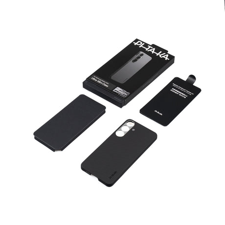 Galaxy S25 Plus Kılıf M-safe Şarj Özellikli 600D Aramid Fiber Pitaka Ultra-Slim Classic Serisi Black-Grey Twill Kapak