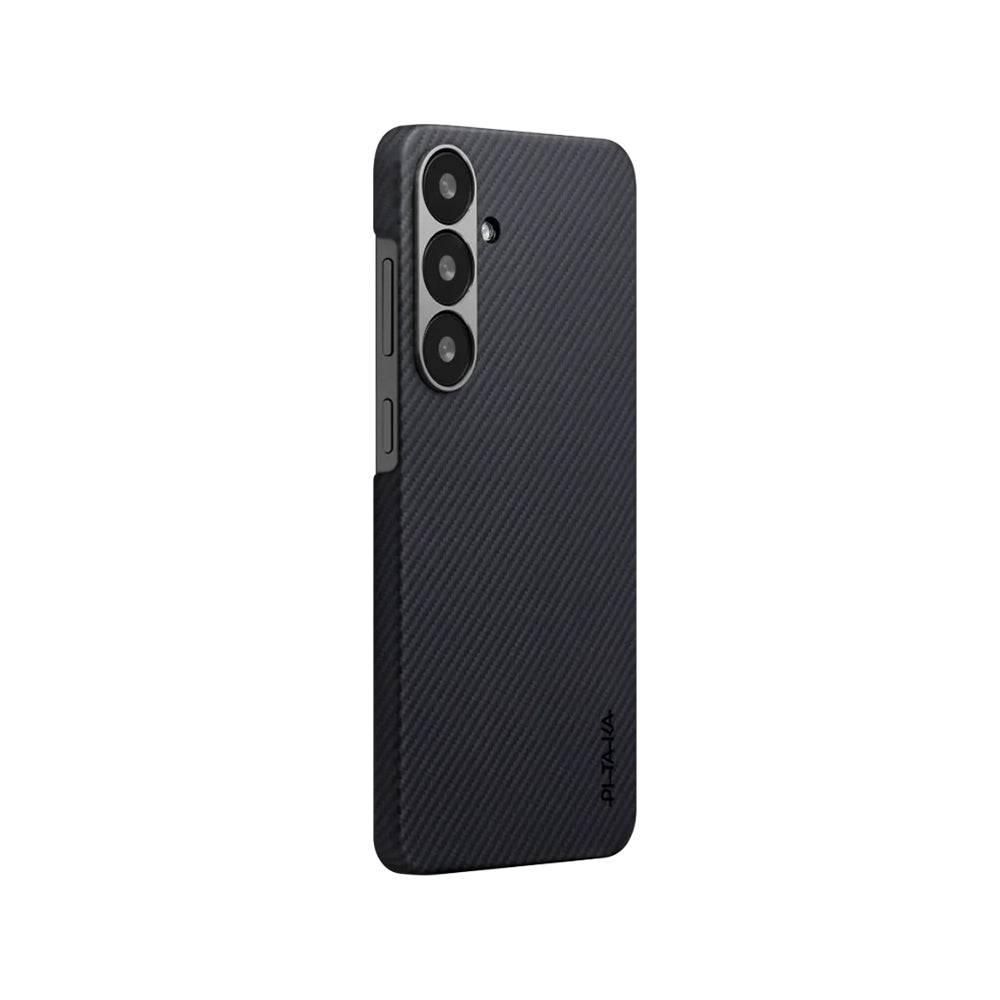 Galaxy S25 Plus Kılıf M-safe Şarj Özellikli 600D Aramid Fiber Pitaka Ultra-Slim Classic Serisi Black-Grey Twill Kapak