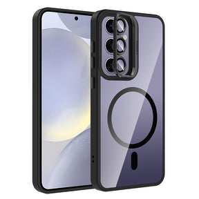 Galaxy S25 Plus Kılıf Standlı ve Kamera Lens Hediyeli M-Safe Şarj Özellikli Zore Etro Kapak