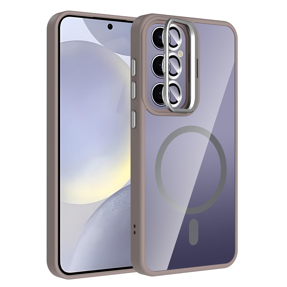 Galaxy S25 Plus Kılıf Standlı ve Kamera Lens Hediyeli M-Safe Şarj Özellikli Zore Etro Kapak