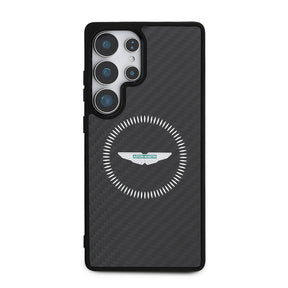 Galaxy S25 Ultra Kılıf Aston Martin Orjinal Lisanslı M-safe Şarj Özellikli Radyal Halka ve Karbon Fiber Tasarımlı Kapak